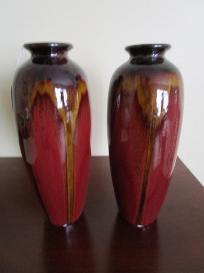 Pair - Glazed Brown/Red Vases Stoneware