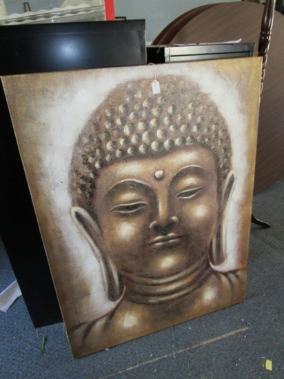 Large Hand Painted Buddha Oil on Canvas on Wood Frame