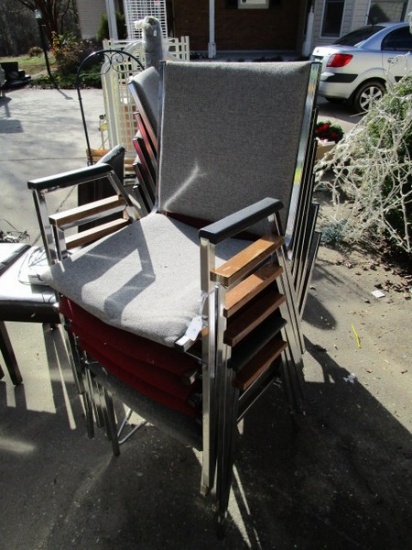 6 Chairs Grey/Red Upholstered w/ Frame Wood/Plastic Arms