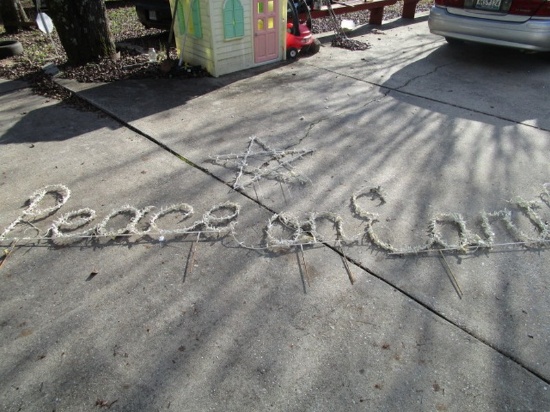 "Peace on Earth" Garden Lights on White Metal Frame w/ Star