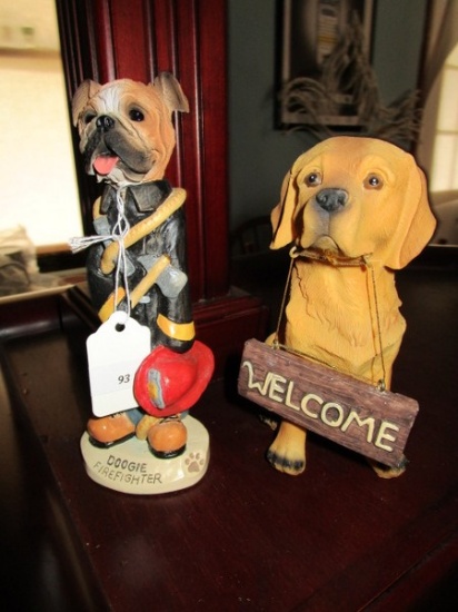 Ceramic "Doogie Firefighter" Dog w/ Removable Head, "Welcome" Ceramic Dog Décor