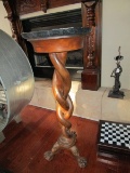 Robi Wooden Round Stand, Black Marble Top, Curled Interlace Body w/ Claw/Ball Feet