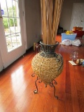 Wicker Body Urn Design Décor w/ Black Metal Curled Arms/Legs