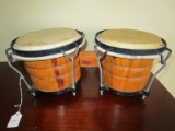 African Style Bongo Drums Wooden, Skin Top, Metal Sides