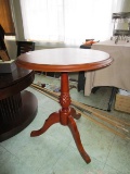 Wooden Round Top Side Table, Pineapple Stem Pedestal, 2 Legged Base, Bombay Outlet