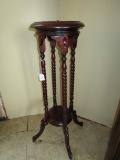 Wooden Twist-Arm Planter Stand 2-Tier Curled Feet, Carved Embellished Top