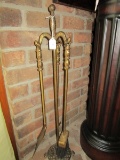 Brass Fireplace Kit - Shovel, Brush, Poker, Lattice Base, Hand Beaten Pattern Handles