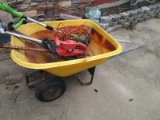 Lot - Yellow Wheelbarrow w/ Tools, Hedge Trimmer, Black & Decker 17