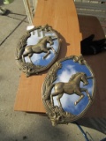 Pair - Brass Wall Mounted Mirror Décor Unicorn Floral Motif