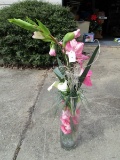 Cylinder-Style Glass Vase w/ Faux Flowers