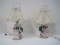 Pair - Boudoir Porcelain Victorian Couple Figural Lamps Made in Occupied Japan