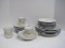 25 Pieces - Brick Oven Stoneware Heritage Pattern Flowers & Birds Design Border/Blue Trim