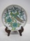 Gold Imari Porcelain Hand Painted Footed Bowl Asian Peacocks & Floral Design w/ Stand