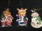 3 Bisque Ceramic Ornaments Bear, Reindeer, Snowman