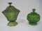 Lot - L.E. Smith Green Depression Glass Moon & Stars Pattern Footed Covered Candy Dish