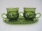 Indiana Olive Green Depression Glass King's Crown Thumbprint Creamer, Open Sugar Bowl