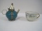 Lot - Small Teal Pottery Individual Teapot Adorned w/ Embossed Foliate Bands, Hinged Lid
