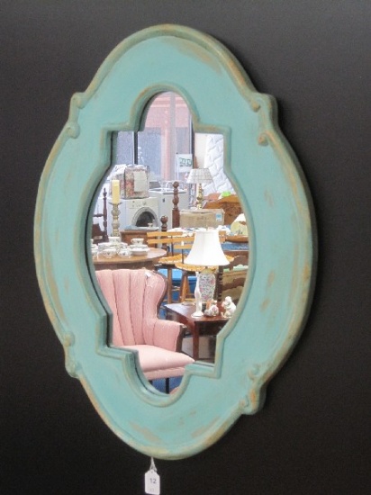 Moroccan Style Décor Framed Wall Mirror Teal Antiqued Finished