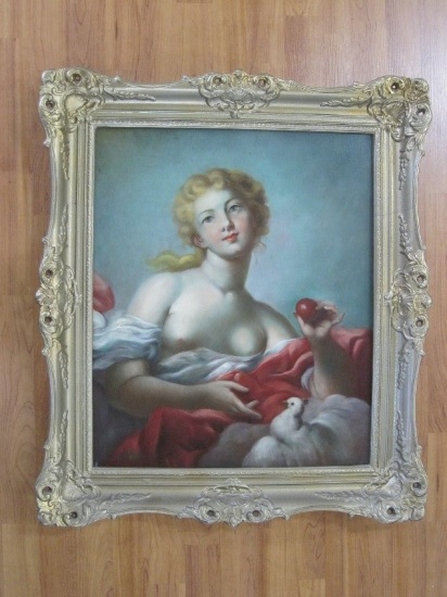 Stunning Rococo Style Semi-Nude Portrait of Young Enchanting Woman w/ Dove