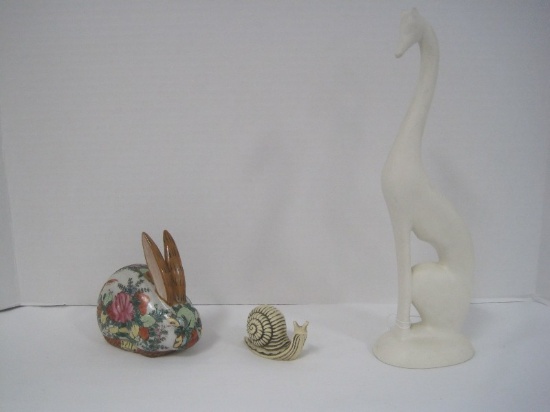 Lot - 3 Figural Animals Porcelain Bunny Rabbit Oriental Floral Hand Painted Design 4 3/4"