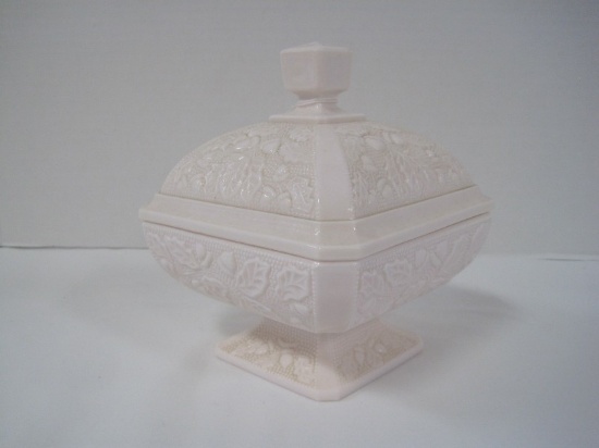 Jeannette Shell Pink Milk Glass Footed Candy Dish