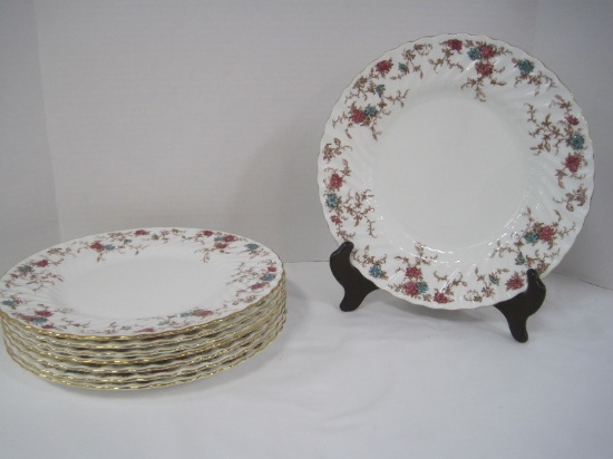 8 Minton Bone China Ancestral Pattern Floral/Foliage Design 10 3/4" Dinner Plates