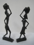 Pair - Carved Wooden African Tribal Art Style Man & Woman Figures