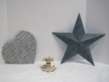 Lot - Wall Décor Galvanized Heart, 5 Point Antiqued Patina Star 15