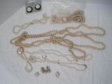 Lot - Misc. Faux Pearl Necklaces, Pierced Earrings, Clip on Earrings, Etc.
