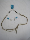Set Polished Turquoise Stone Pendant Necklace