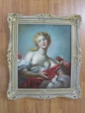 Stunning Rococo Style Semi-Nude Portrait of Young Enchanting Woman w/ Dove