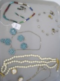 Lot - Necklace/Earring Sets Ceramic Floral Design, Polished Turquoise & Beaded Design