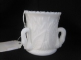 Westmoreland Milk Glass 3 Swans & Cat Tails Pattern Tooth Pick Holder