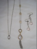 Lot - Crystal Pendant Necklace, Multifaceted Crystal Tear Drop Pendant