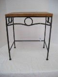 Black Wrought Iron Base Scroll Design Accent Table w/ Pine Top