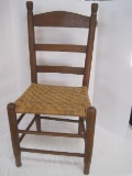 Early Oak Ladder Back Chair w/ Woven Herringbone Pattern Seat