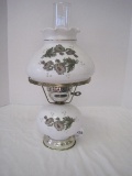 Victorian-Era Style Milk Glass Hurricane Lamp w/ Daisies Pattern Shade