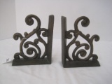 Pair - Cast Iron Corbel Style Bookends Antiqued Gilted Patina