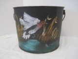 Leak Tite Paint Pot No.5 Tin Pail w/ Hand Painted Duck/Wetland Scene