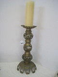Ornate Brass Pierced Pillar Candle Holder Stand Traditional Design