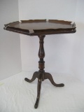 Mahogany Pedestal Hexagon Shape Top Accent Table w/ Gallery