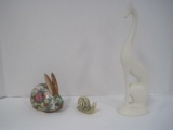 Lot - 3 Figural Animals Porcelain Bunny Rabbit Oriental Floral Hand Painted Design 4 3/4