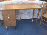 Mid-Century Modern Walnut Veneer Writing Desk w/ 3 Side Drawers