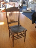 Early Oak Pressed Spindle Back Chair w/ Embossed Seat