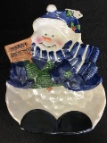 Snowman Bisque Ceramic Bread Plate