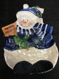 Snowman Bisque Ceramic Bread Plate