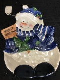 Snowman Bisque Ceramic Bread Plate