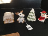 Lot - Salt/Pepper Shakers, Gingerbread House, Reindeer, Tree, Stand