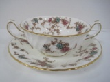 Minton Bone China Ancestral Pattern Floral/Foliage Design Footed Cream Soup Bowls