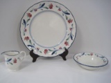 3 Pieces - Epoch Promenade Pattern Pink Floral Border Scalloped Blue Trim Serving Pieces